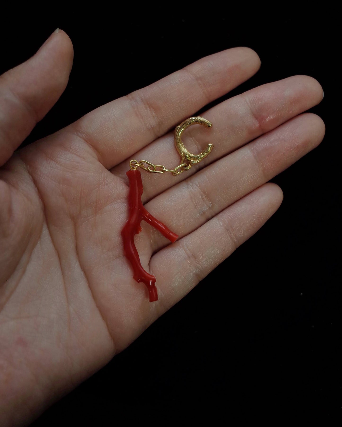Red coral earcuff