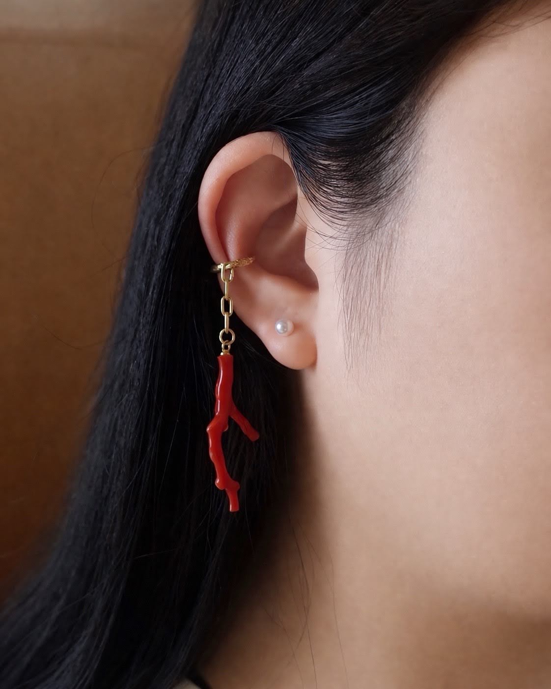 Red coral earcuff