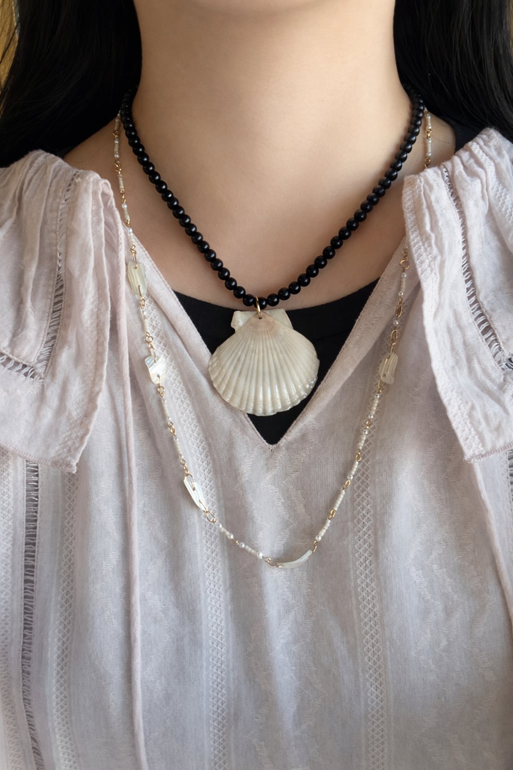Long White seashell necklace
